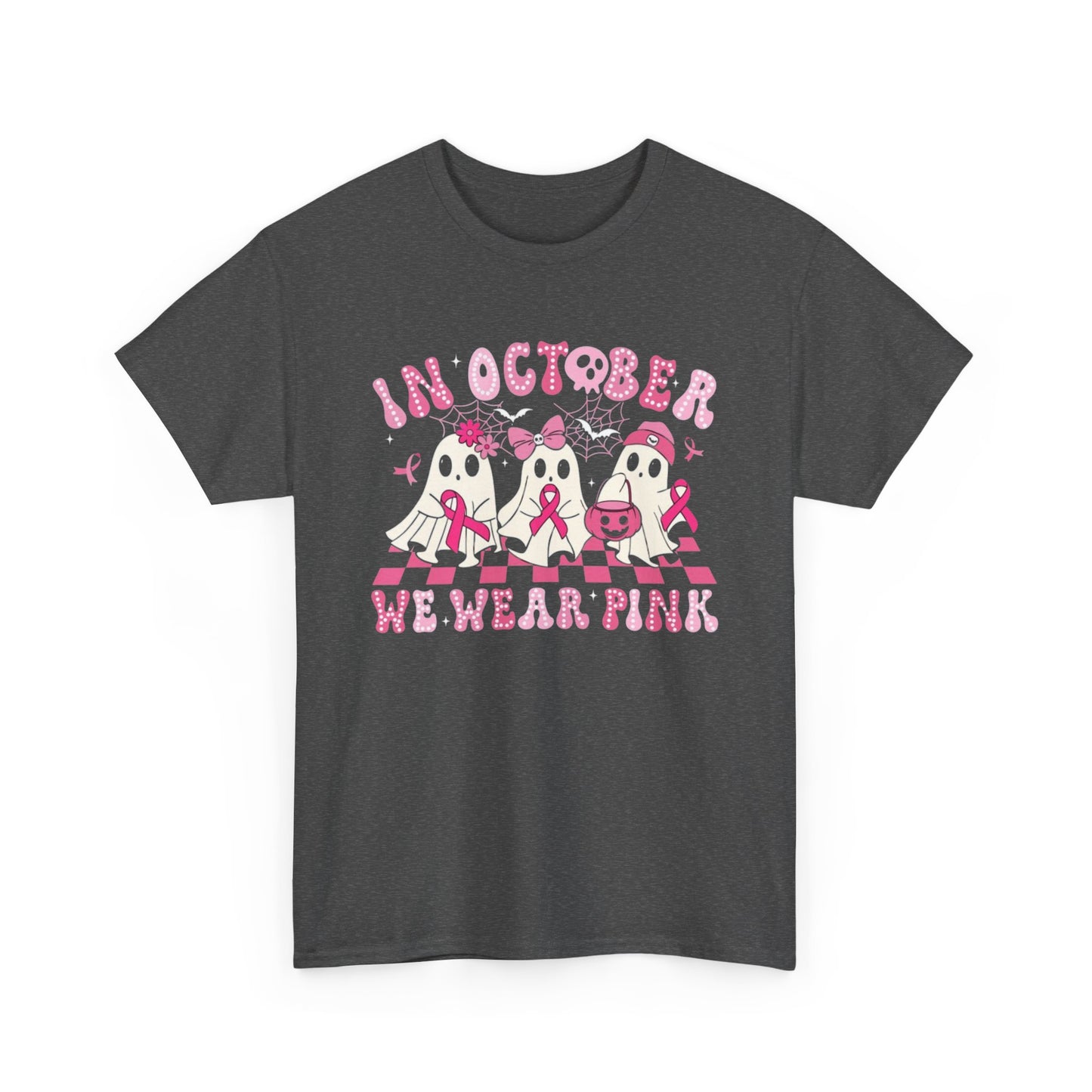 October Pink Awareness Tee, Breast Cancer Awareness Shirt, Unisex Heavy Cotton T-Shirt, Pink Ribbon Tee, Support Breast Cancer Awareness