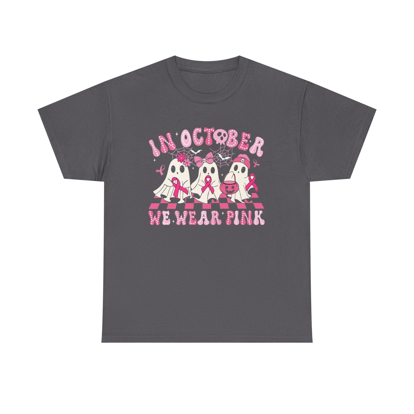 October Pink Awareness Tee, Breast Cancer Awareness Shirt, Unisex Heavy Cotton T-Shirt, Pink Ribbon Tee, Support Breast Cancer Awareness