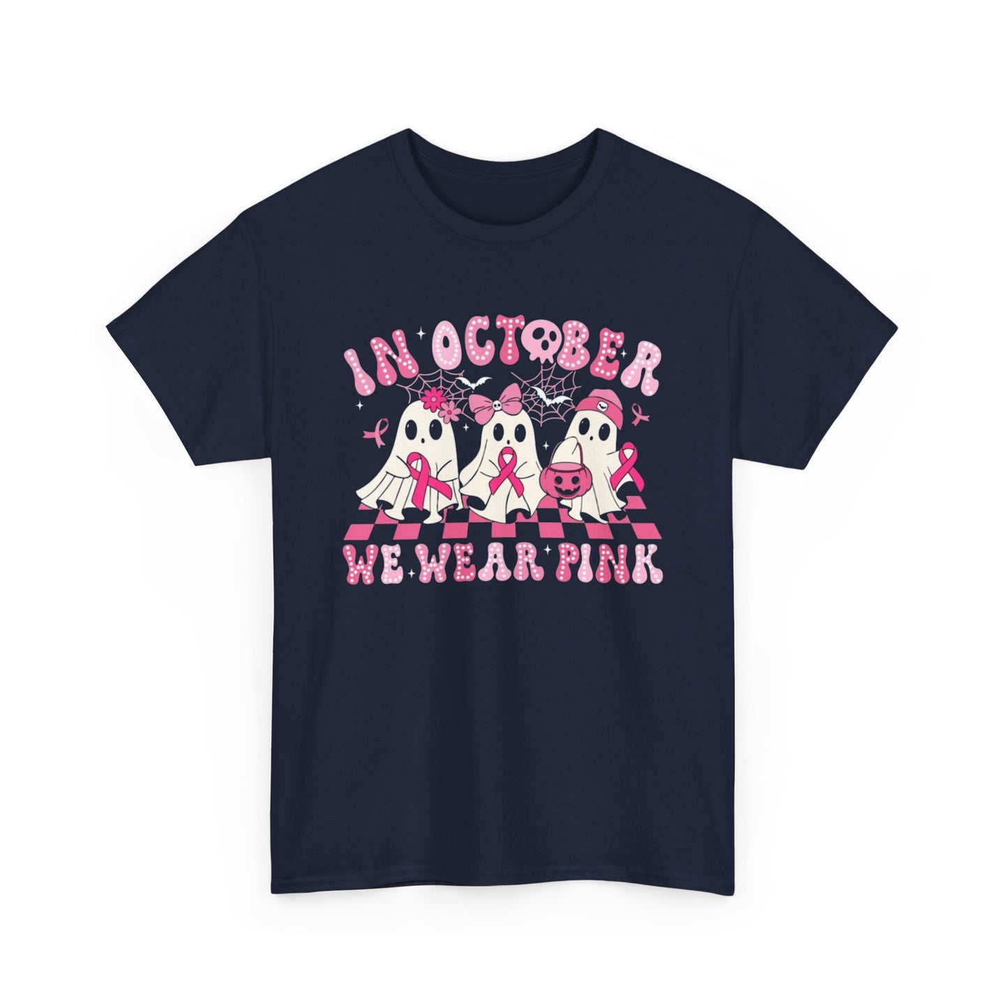 October Pink Awareness Tee, Breast Cancer Awareness Shirt, Unisex Heavy Cotton T-Shirt, Pink Ribbon Tee, Support Breast Cancer Awareness