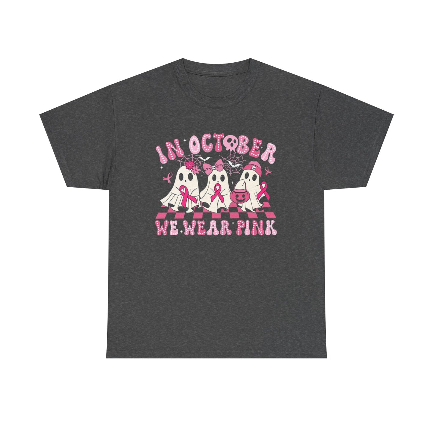 October Pink Awareness Tee, Breast Cancer Awareness Shirt, Unisex Heavy Cotton T-Shirt, Pink Ribbon Tee, Support Breast Cancer Awareness