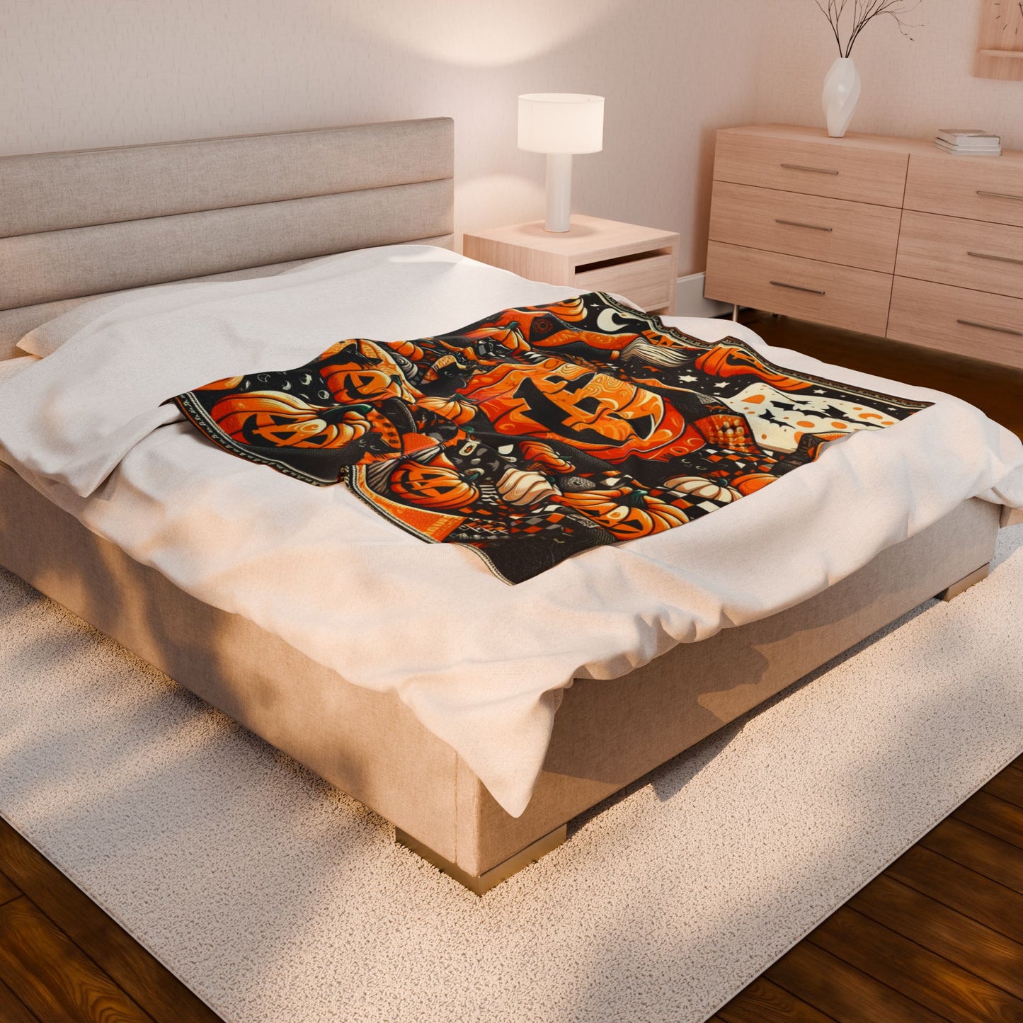 Halloween Pumpkin Velveteen Plush Blanket, Cozy Blanket for Fall Decor, Spooky Season Blanket, Pumpkin Blanket, Halloween Gift