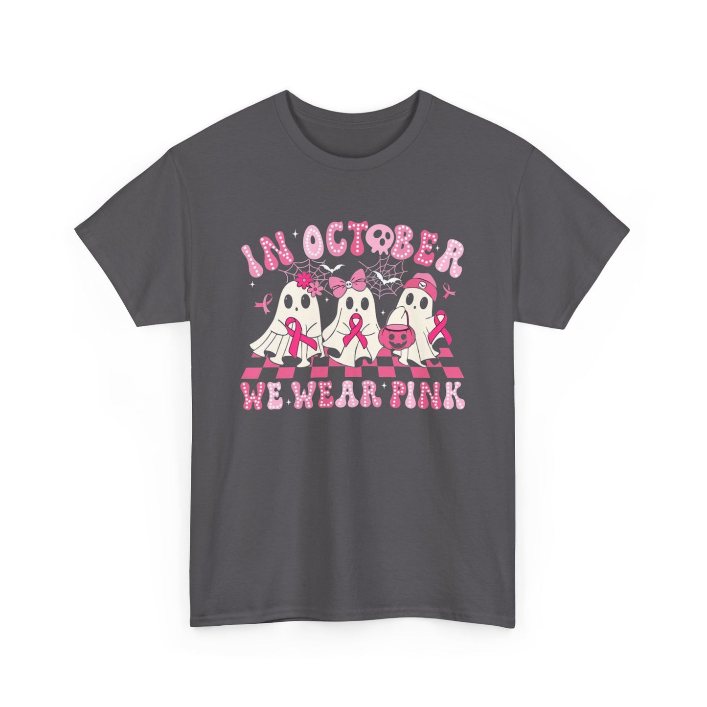 October Pink Awareness Tee, Breast Cancer Awareness Shirt, Unisex Heavy Cotton T-Shirt, Pink Ribbon Tee, Support Breast Cancer Awareness