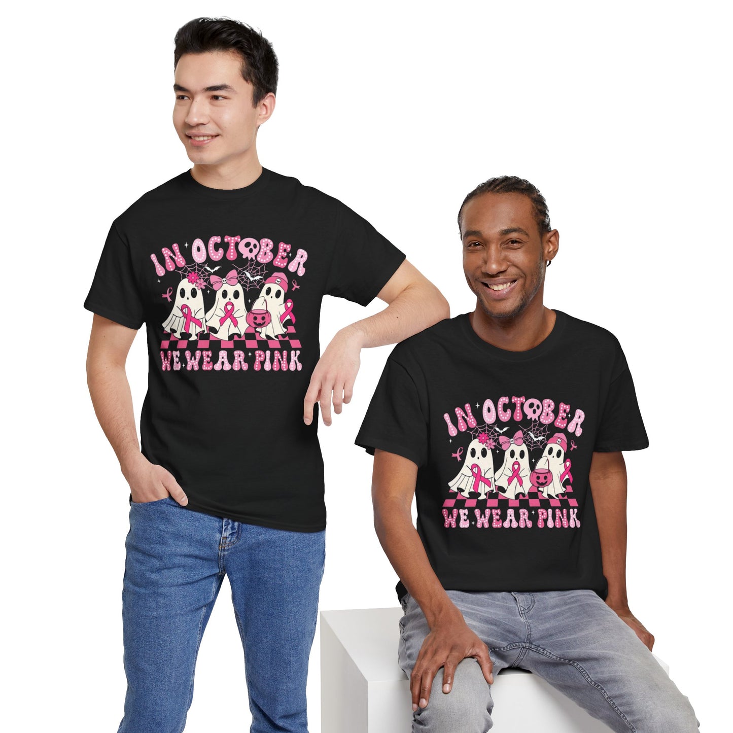 October Pink Awareness Tee, Breast Cancer Awareness Shirt, Unisex Heavy Cotton T-Shirt, Pink Ribbon Tee, Support Breast Cancer Awareness