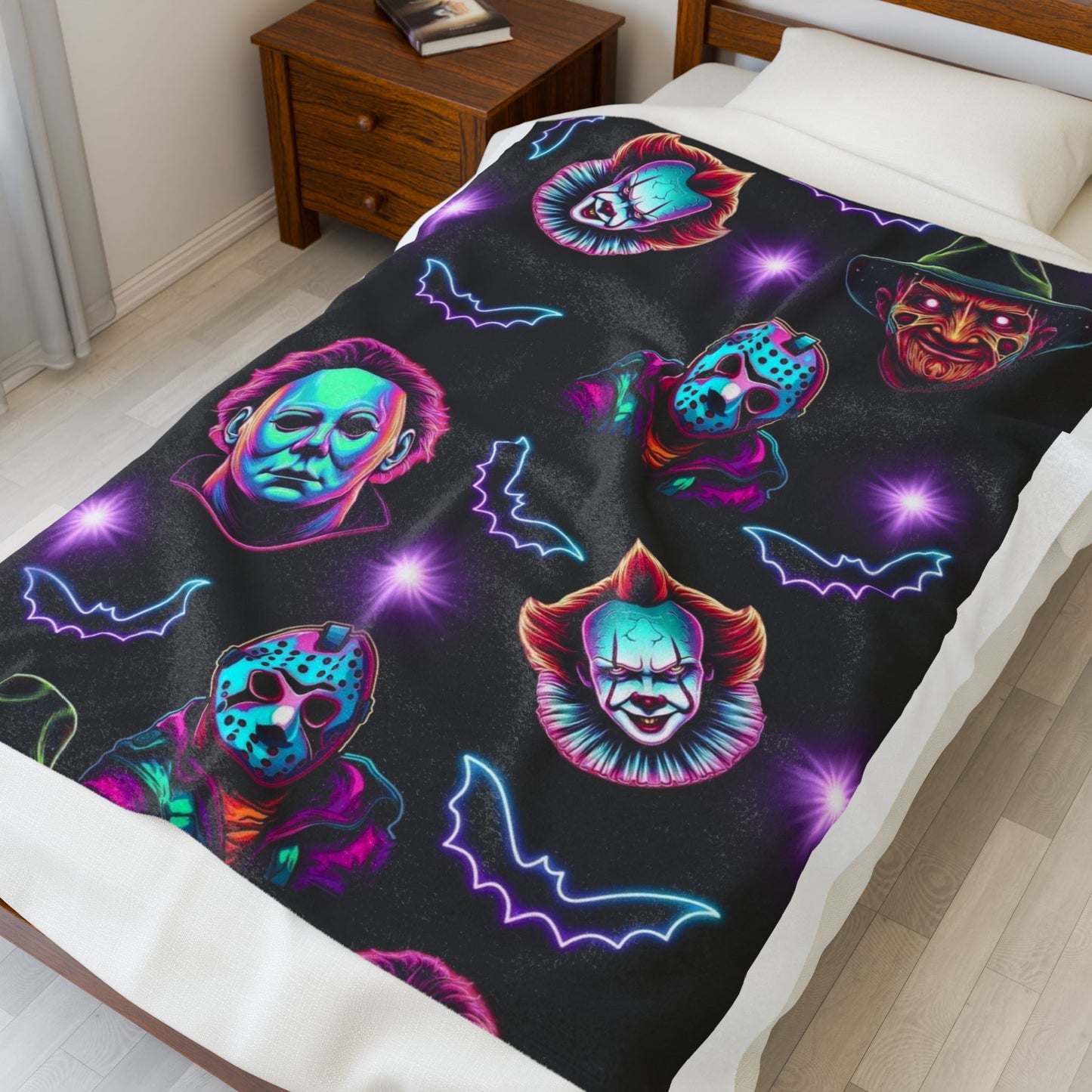 Spooky Movie Night Velveteen Plush Blanket, Cozy Halloween Throw, Horror Movie Decor, Ghostly Gift, Soft Cinema Blanket