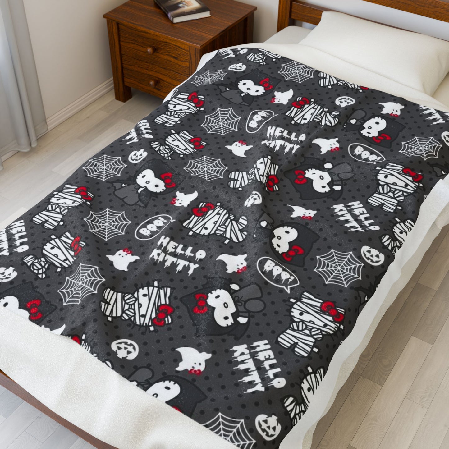 Hello Kitty Velveteen Plush Blanket, Cozy Throw for Kids, Cute Gifts, Home Decor, Halloween Decor, Lounge Spot