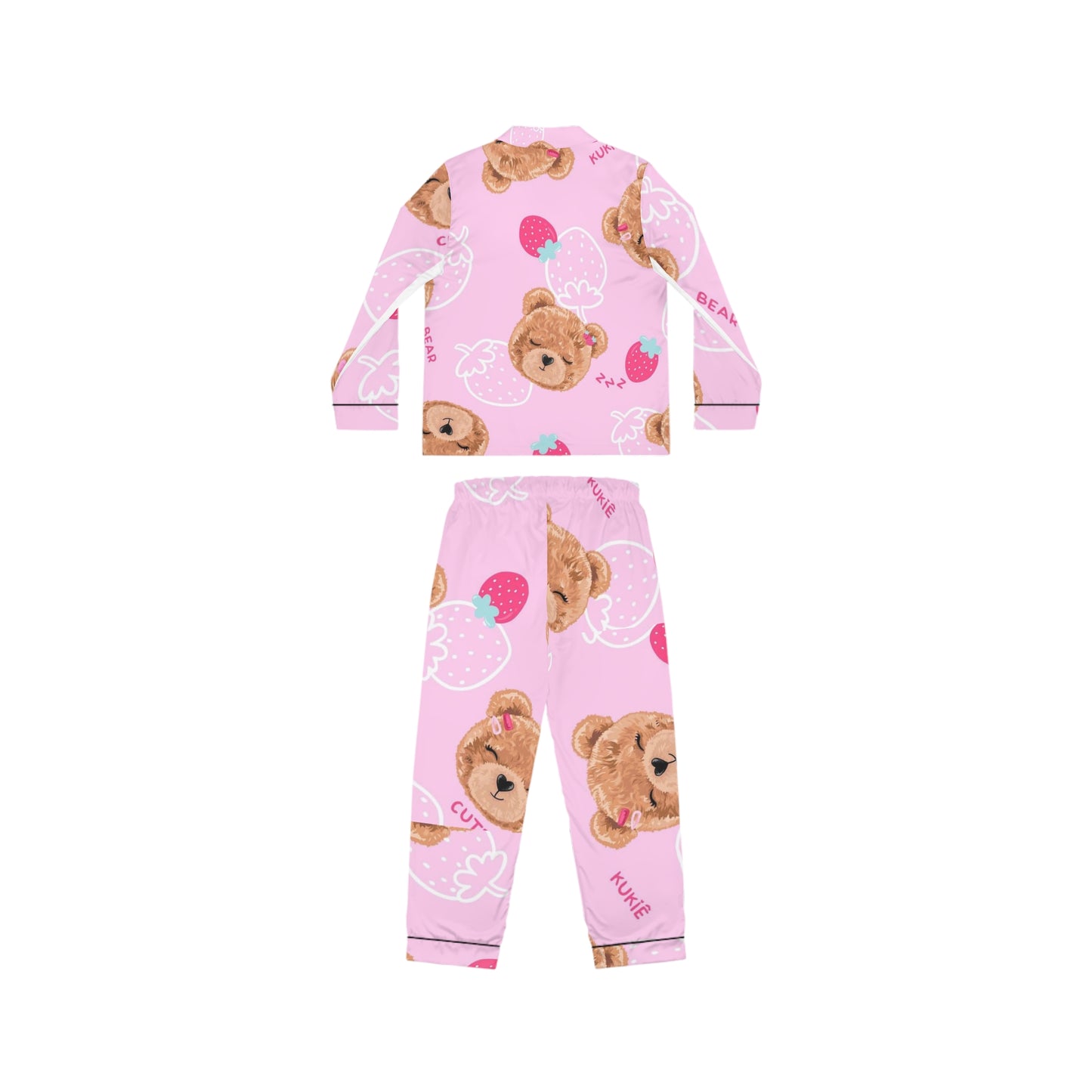 Cozy Satin Pajama Set for Women, Cute Bear and Strawberry Print, Perfect for Sleepovers, Self-Care, Birthdays, and Relaxation