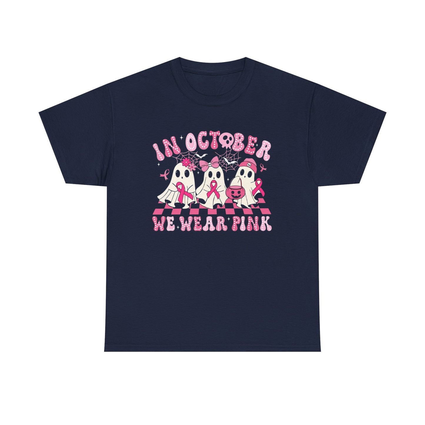 October Pink Awareness Tee, Breast Cancer Awareness Shirt, Unisex Heavy Cotton T-Shirt, Pink Ribbon Tee, Support Breast Cancer Awareness