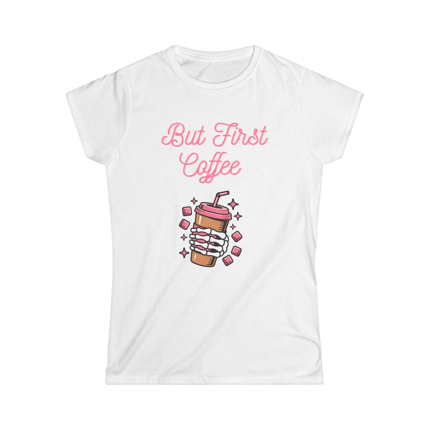 Coffee Lover's Softstyle Tee, But First Coffee Shirt, Women's Graphic Tee, Casual Coffee Shirt, Perfect Gift