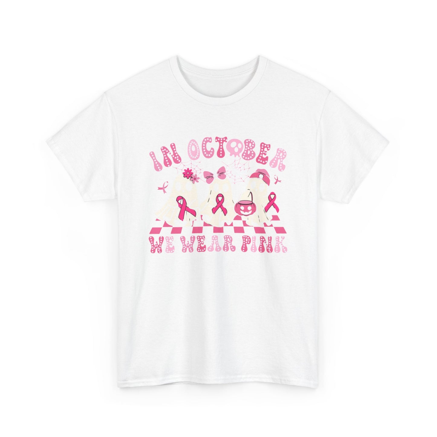 October Pink Awareness Tee, Breast Cancer Awareness Shirt, Unisex Heavy Cotton T-Shirt, Pink Ribbon Tee, Support Breast Cancer Awareness