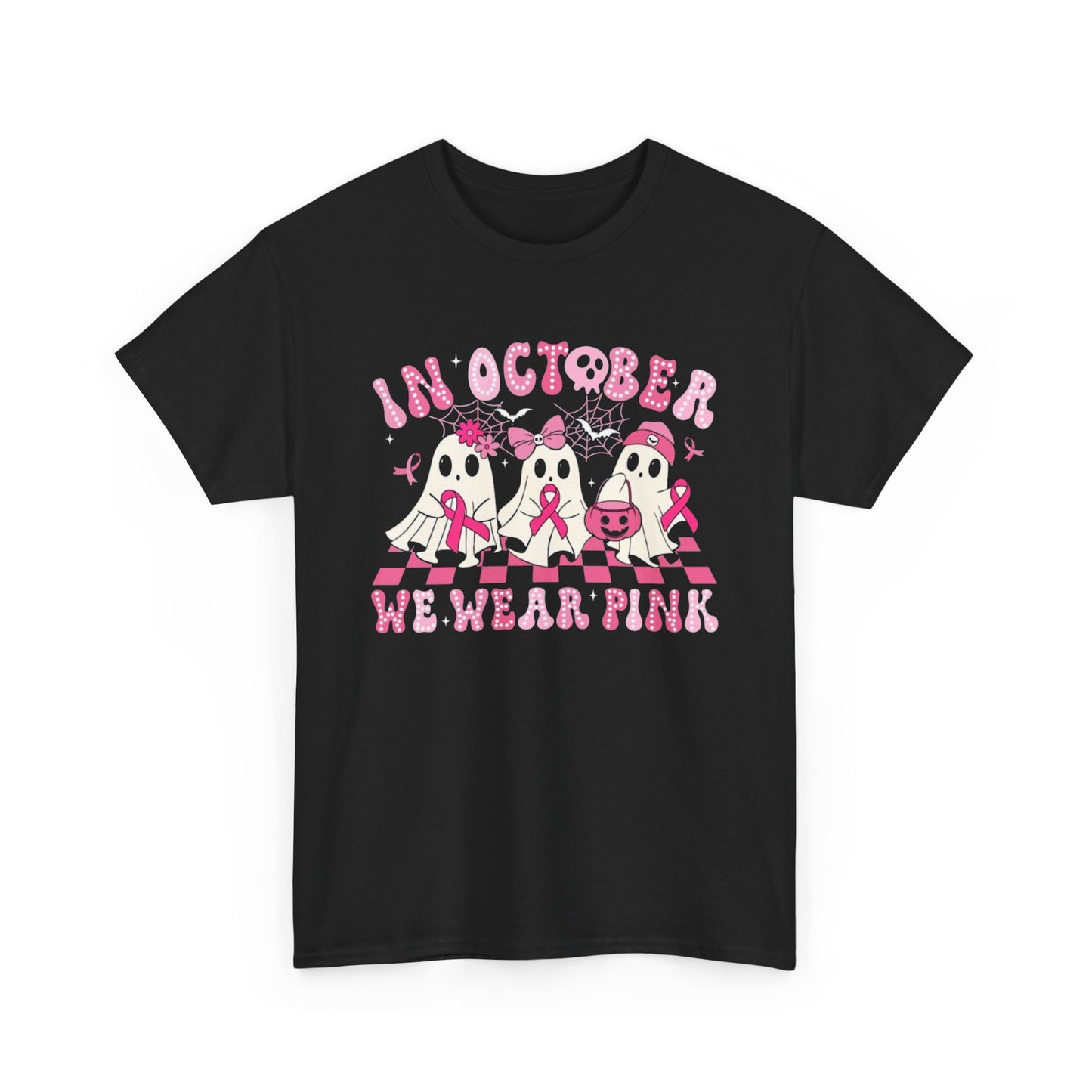 October Pink Awareness Tee, Breast Cancer Awareness Shirt, Unisex Heavy Cotton T-Shirt, Pink Ribbon Tee, Support Breast Cancer Awareness