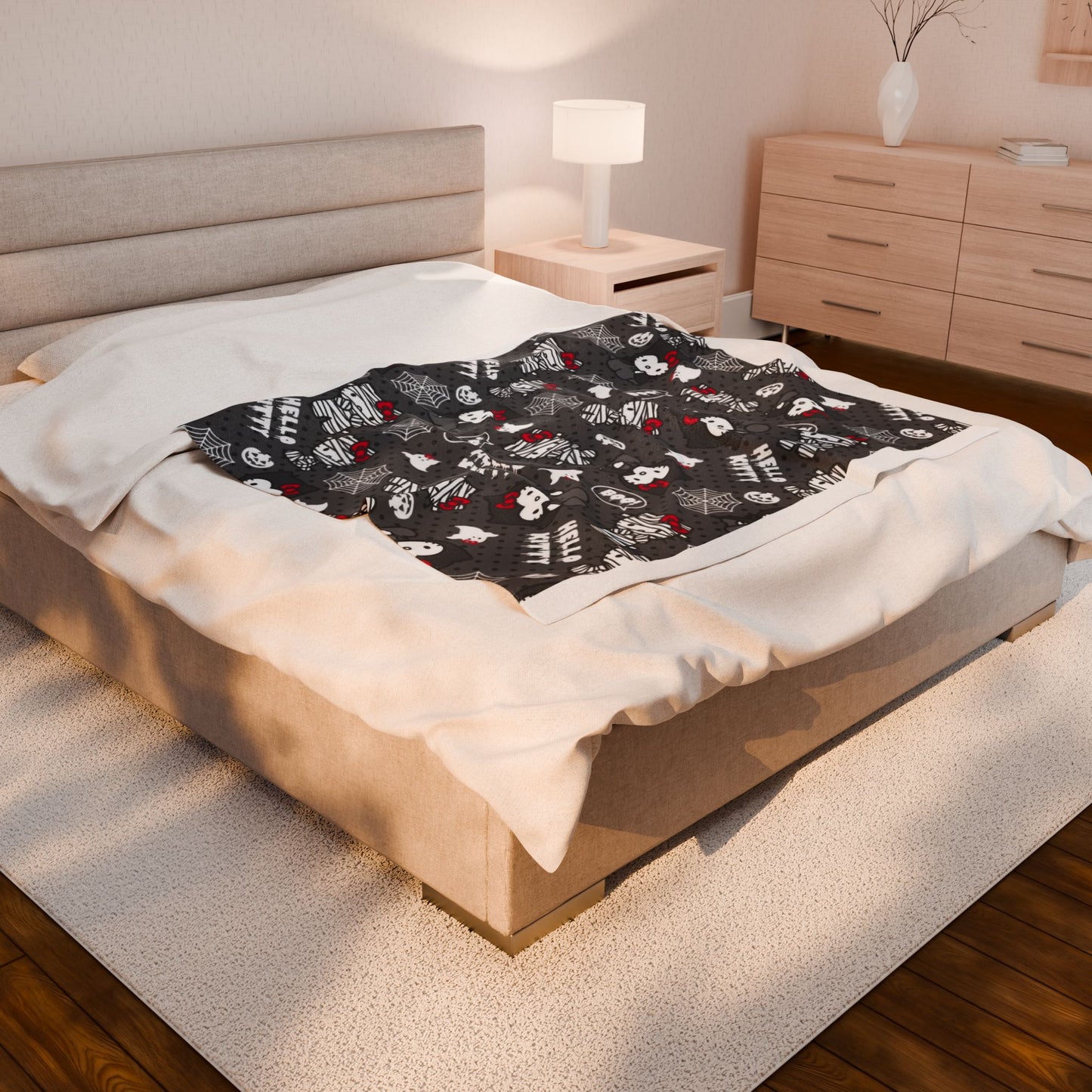 Hello Kitty Velveteen Plush Blanket, Cozy Throw for Kids, Cute Gifts, Home Decor, Halloween Decor, Lounge Spot