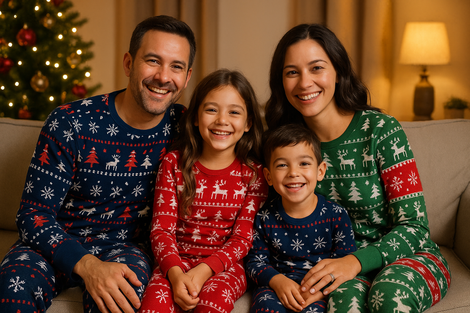 family in matching pjs